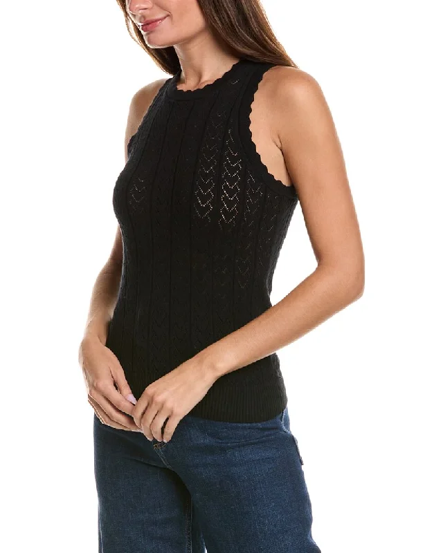 Minnie Rose Heart Pointelle Scallop Cashmere-Blend Sweater Transparent Opaque Sheer