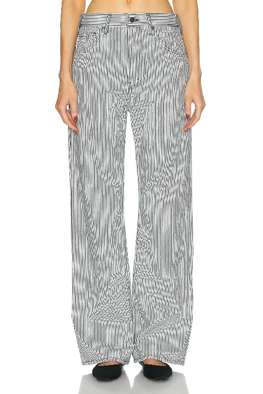 Mitchell Jean In White & Indigo Hickory Stripe Comfortable Drawstring Waist Jeans