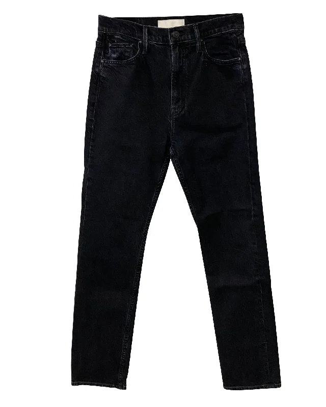 Mother Jeans with Washed-out Detail in Black Cotton Cozy Relaxed Fit Denim Jeans