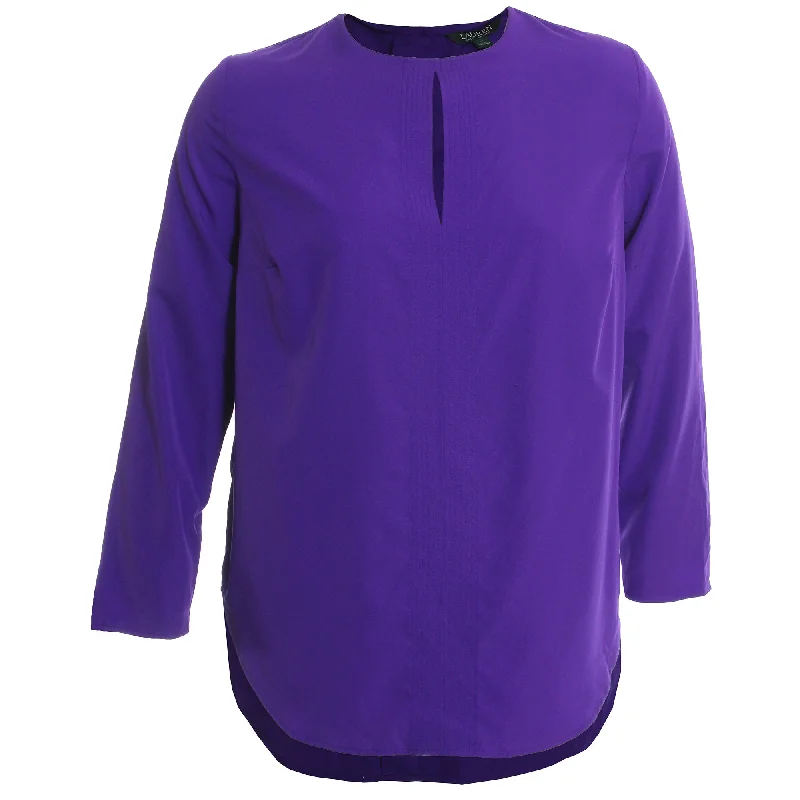 Ralph Lauren Purple Long Sleeve Keyhole Seamed High-Low Hem Blouse Floral Print Blouse Ralph Lauren Purple Long Sleeve Keyhole Seamed High-Low Hem Blouse Floral Print Blouse