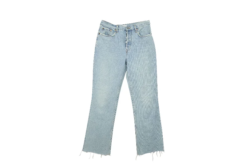 Re/Done Distressed Cropped Boyfriend Jeans in Blue Cotton Denim Trendy Low-Rise Bootcut Jeans Re/Done Distressed Cropped Boyfriend Jeans in Blue Cotton Denim Trendy Low-Rise Bootcut Jeans