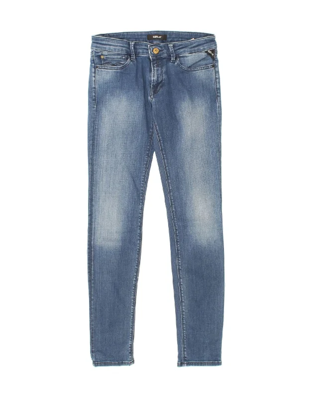 REPLAY Womens Skinny Jeans W29 L32 Blue Cotton Stylish Stone-Wash Denim Jeans