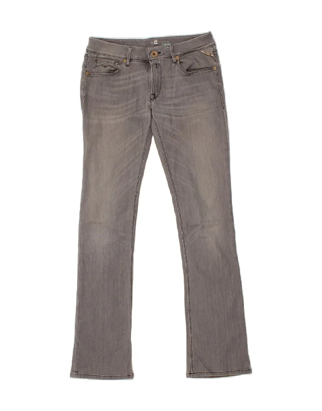 REPLAY Womens Slim Bootcut Jeans W30 L34 Grey Cotton Stylish Cargo Style Jeans