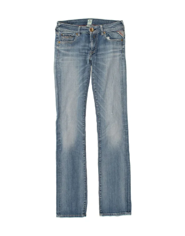REPLAY Womens Straight Jeans W26 L32 Blue Cotton Fashionable Jeggings Style Jeans