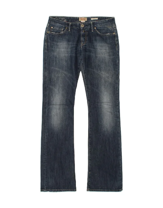 REPLAY Womens Wendie Bootcut Jeans W29 L34 Blue Elegant Raw Hem Jeans