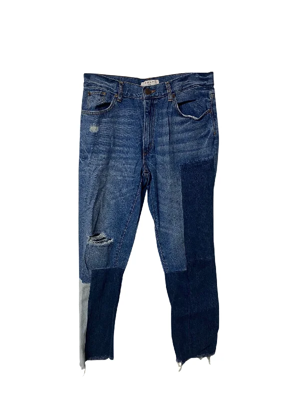 Sandro Distressed Patchwork Jeans in Blue Cotton Chic Faded Blue Jeans