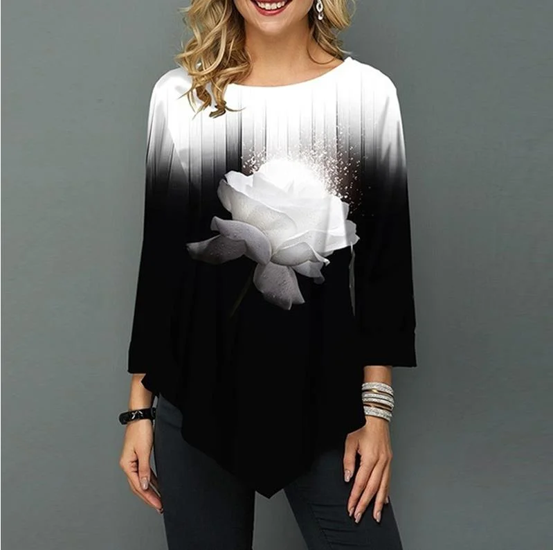 Casual Print Blouse Feminine Puff Blouse