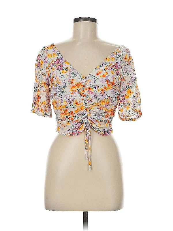 Short Sleeve Blouse Collared Satin Blouse