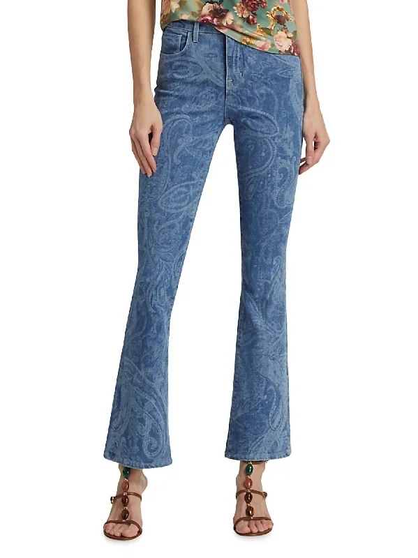 Stassi High Rise Baby Boot Jean In Paisley Laser Chic Rip-Detail High-Waist Jeans