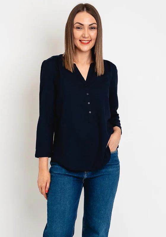 Street One Bamika Sheer Panel Blouse, Navy Elegant Embroidery Blouse