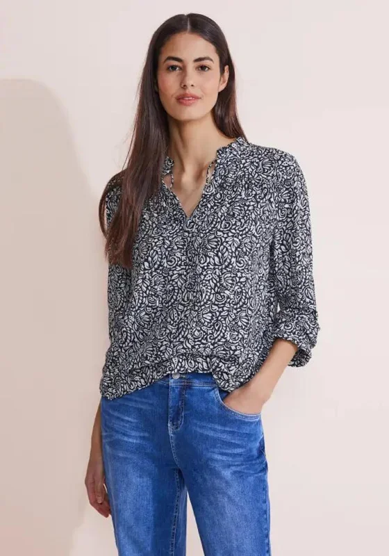 Street One Print Tunic Blouse, Deep Blue