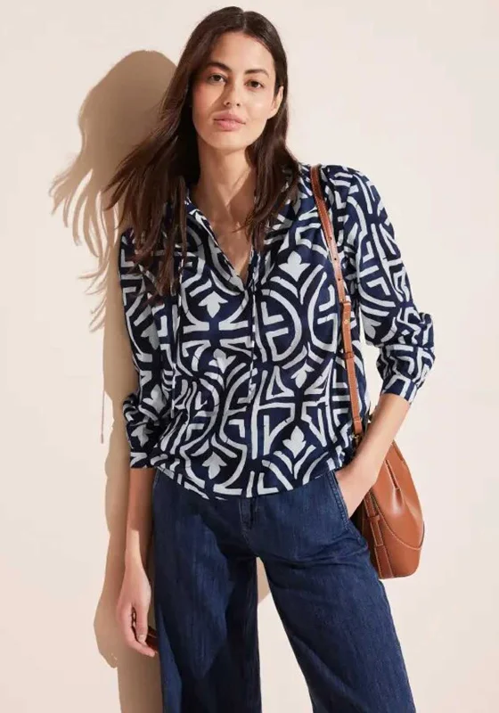 Street One Printed Tunic Blouse, Deep Blue Double-Layered Blouse