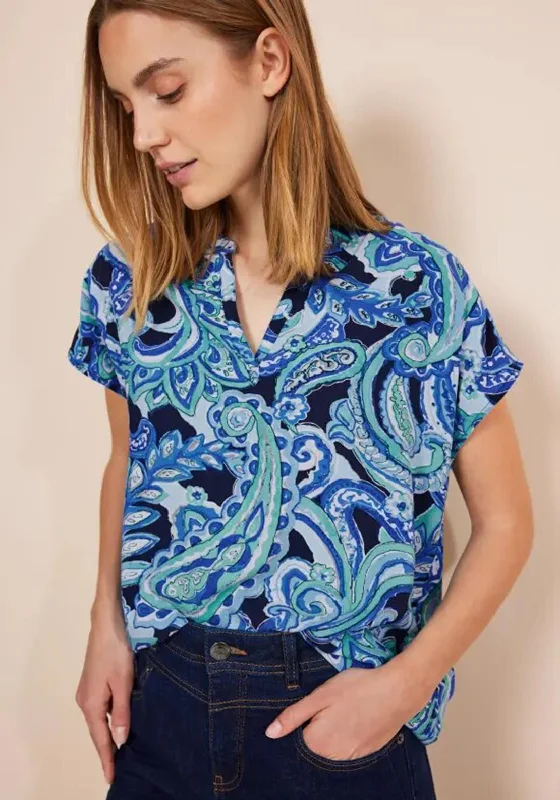 Street One Paisley Print Blouse, Intense Aqua