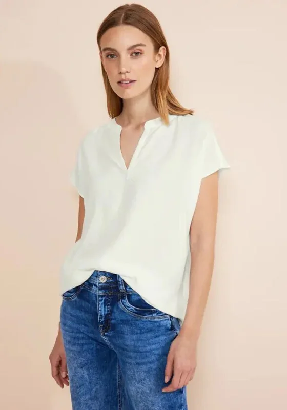 Street One V-Split Neck Viscose Blouse, Off-White