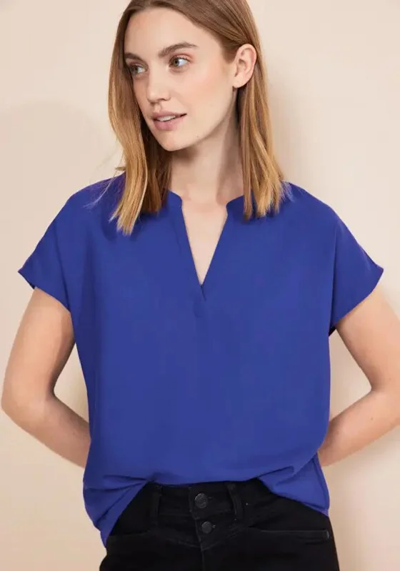 Street One V-Split Neck Viscose Blouse, Intense Royal Blue