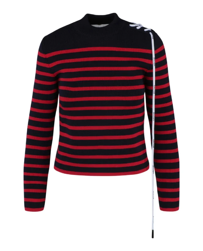 Striped Knit Sweater Boat Neck Shawl Collar Notched Collar