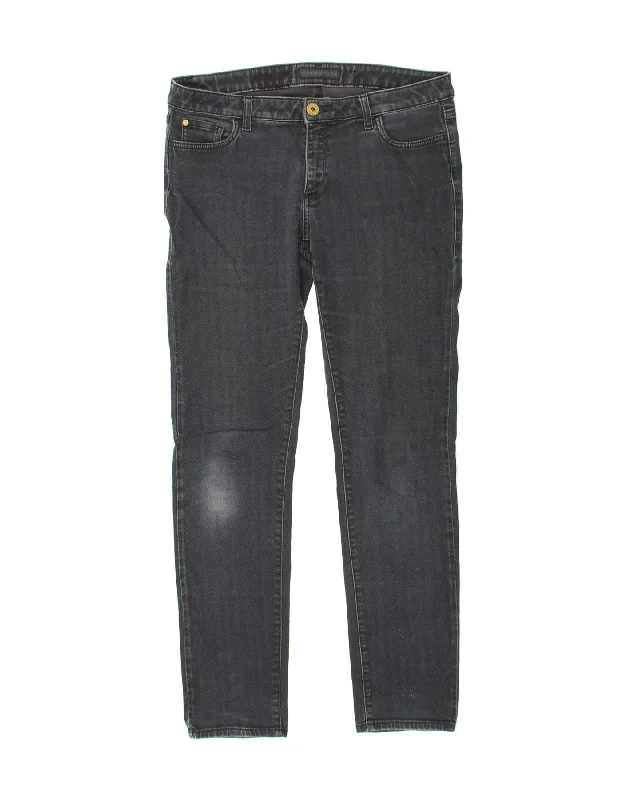 TRUSSARDI Womens Slim Jeans W32 L31 Blue Herringbone Cozy Wide-Legged Jeans