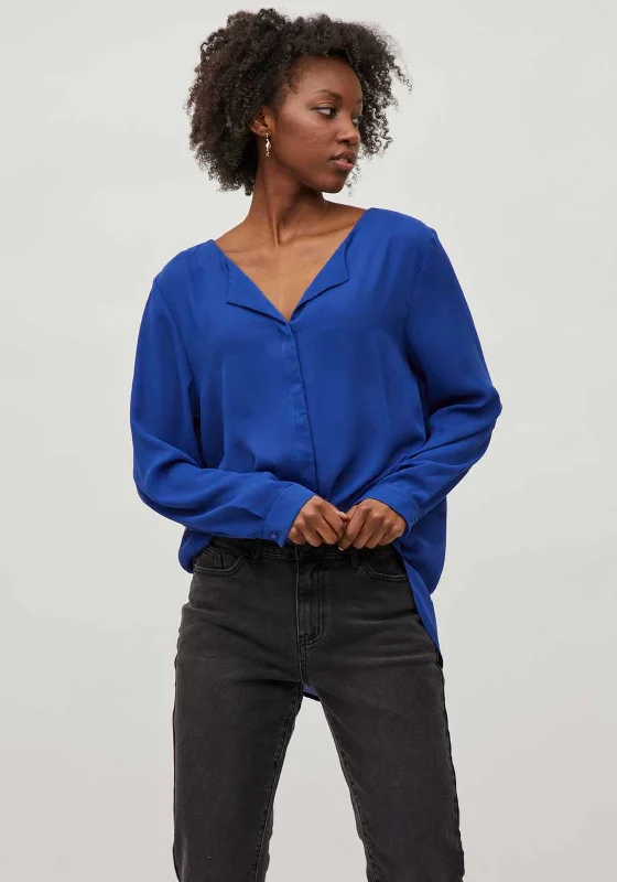Vila Lucy Lightweight Blouse, Mazarine Blue Floral Print Blouse