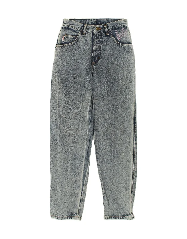 VINTAGE Womens High Waist Tapered Jeans IT 42 Medium W26 L30 Blue Cotton Stylish Shredded Denim Jeans VINTAGE Womens High Waist Tapered Jeans IT 42 Medium W26 L30 Blue Cotton Stylish Shredded Denim Jeans