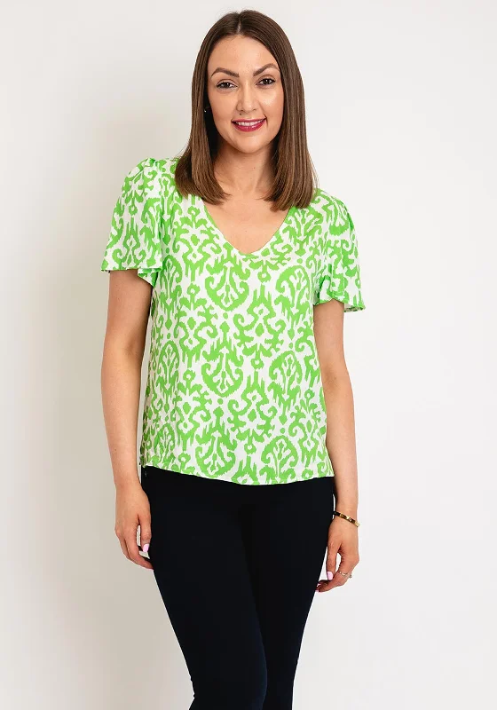 Vero Moda Easy Joy V-Neck Print Blouse, Classic Green