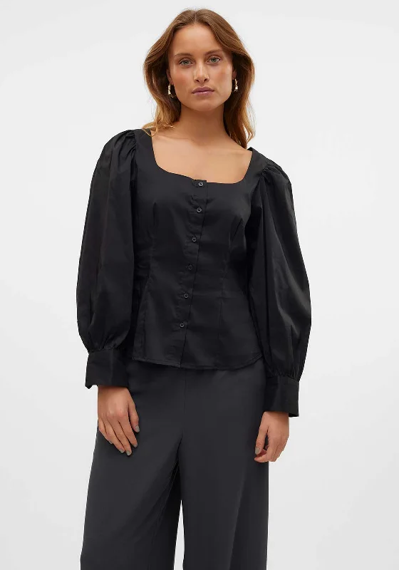 Vero Moda Friba Milkmaid Blouse, Black Peter Pan Blouse