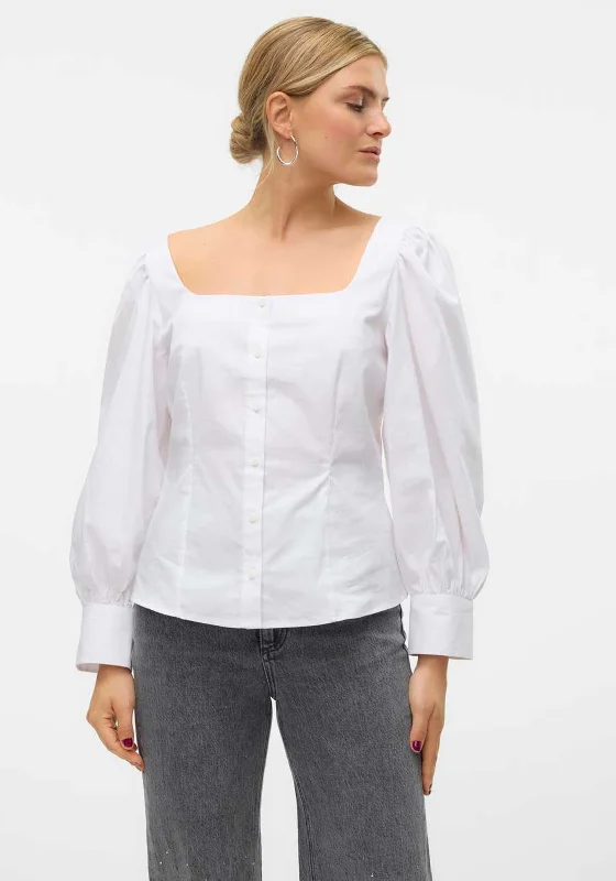 Vero Moda Friba Milkmaid Blouse, White Slim Fit Blouse