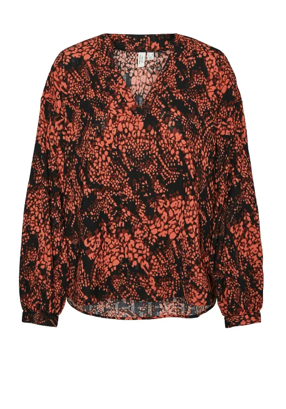 Vero Moda Freya V Neck Blouse, Red Bell Sleeve Blouse