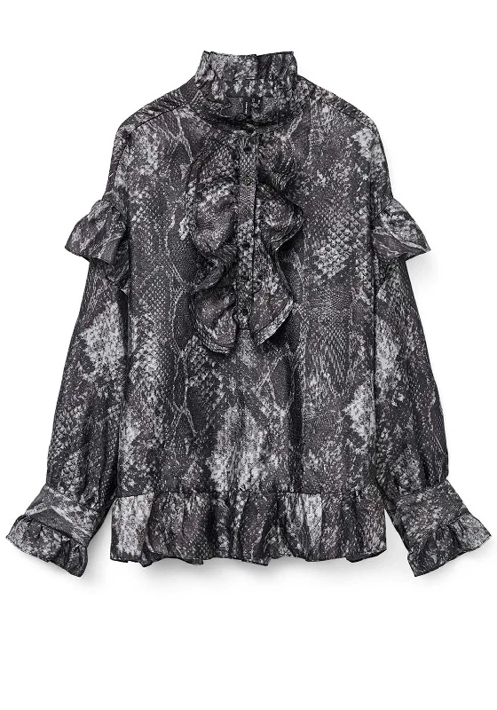 Vero Moda Willa Snake Print Blouse, Black Drape Neck Blouse