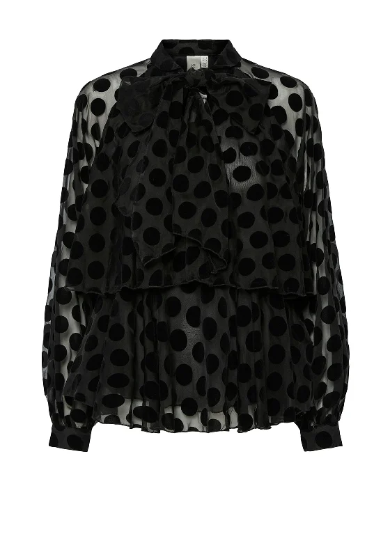Y.A.S Flocki Polka Dot Blouse, Black Casual Relaxed Fit Blouse