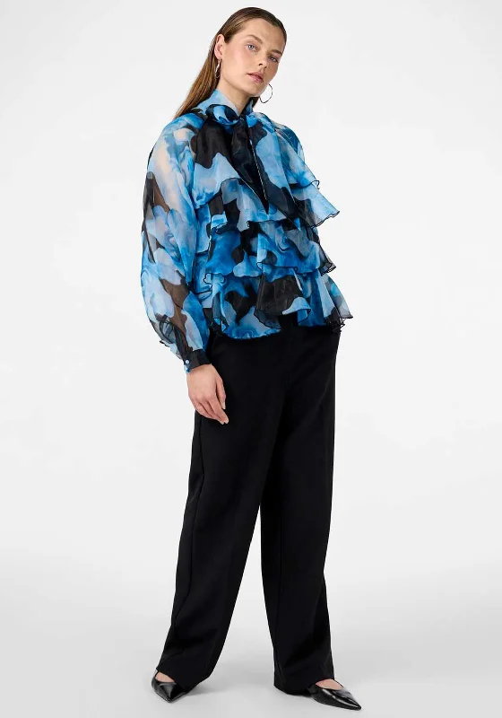 Y.A.S Romina Ruffle Bow Blouse, Methyl Blue Off-Shoulder Wrap Blouse