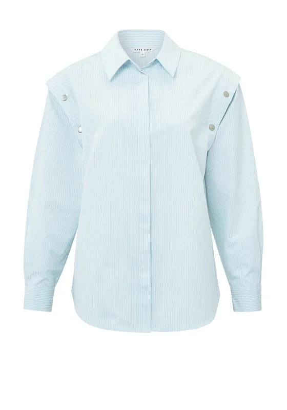 Yaya Pinstripe Detachable Sleeve Blouse, Air Blue