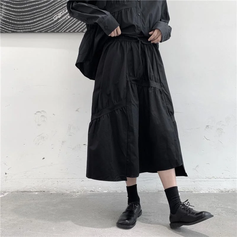 Asymmetric Elastic Waist A-Line Skirt zip skirt side