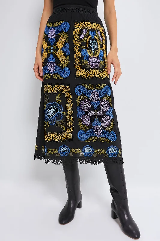 Black Richelieu Midi Skirt lace skirt delicate