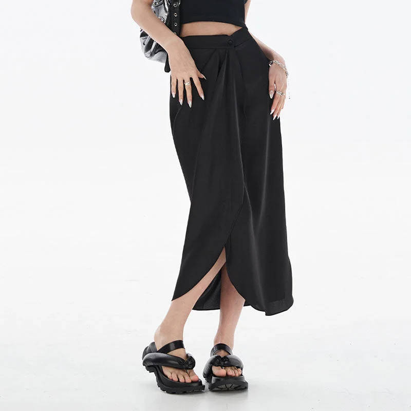 Black Satin Split Skirt maxi skirt elegant