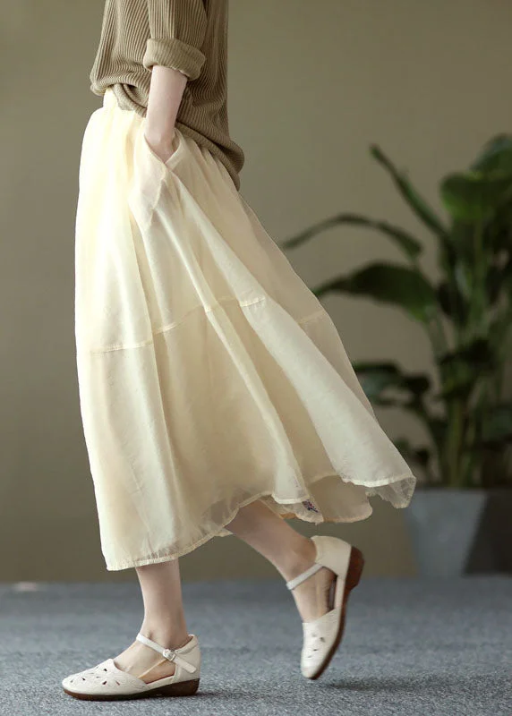 Bohemian Apricot Patchwork Tulle A Line Skirt Summer pleated skirt texture