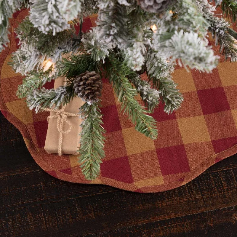 Burgundy Check Scalloped Mini Christmas Tree Skirt 21 VHC Brands wrap skirt elegant