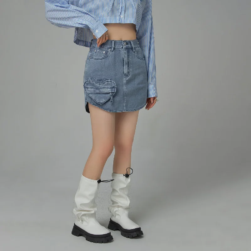 Heart Pocket Denim Skirt