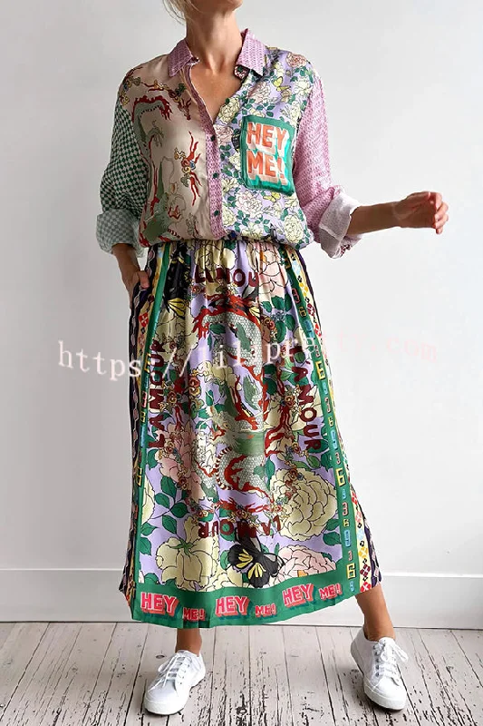 Lilipretty Dragon Season Unique Print Elastic Waist Pocketed Midi Skirt denim skirt durable Lilipretty Dragon Season Unique Print Elastic Waist Pocketed Midi Skirt denim skirt durable