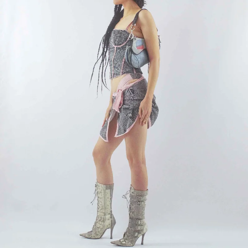 Bustier and sarong set with Prince of Wales print - S/S 2002 corduroy skirt durable