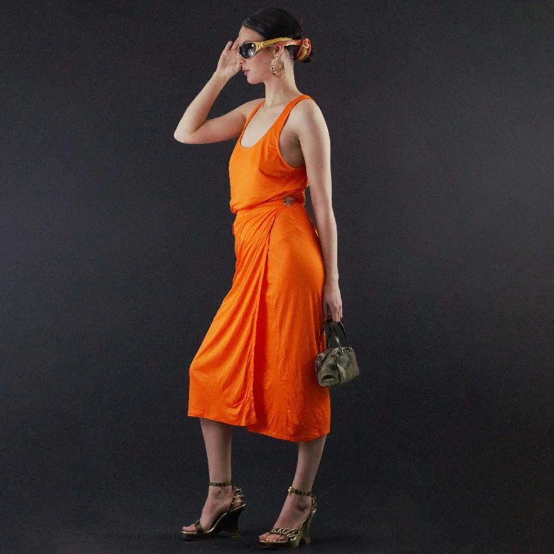 Dior orange sarong set by Galliano S/S 2006 chiffon skirt airy