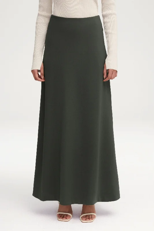Essential Jersey A-Line Maxi Skirt - Dark Forest zip skirt side