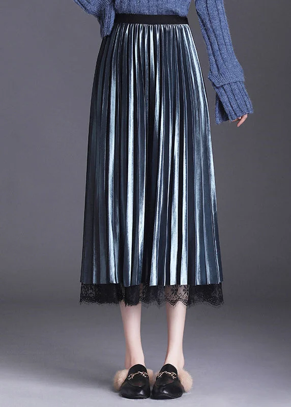 Fashion Blue Tulle Patchwork A Line Fall Wear on both sides Skirt cashmere skirt soft