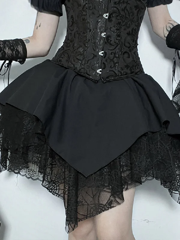 Mall Goth Mesh Black Women Lace Splice Ball Gown Aesthetic High Waist E Girl Skirt lace skirt romantic