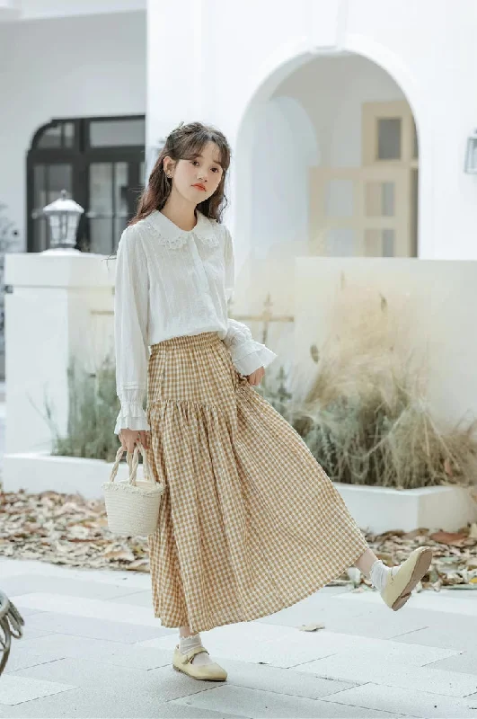 Gingham Midi Skirt (4 Colors) velvet skirt luxurious