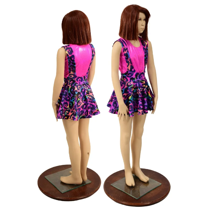 Girls Rainbow Leopard Suspender Skirt wool skirt breathable