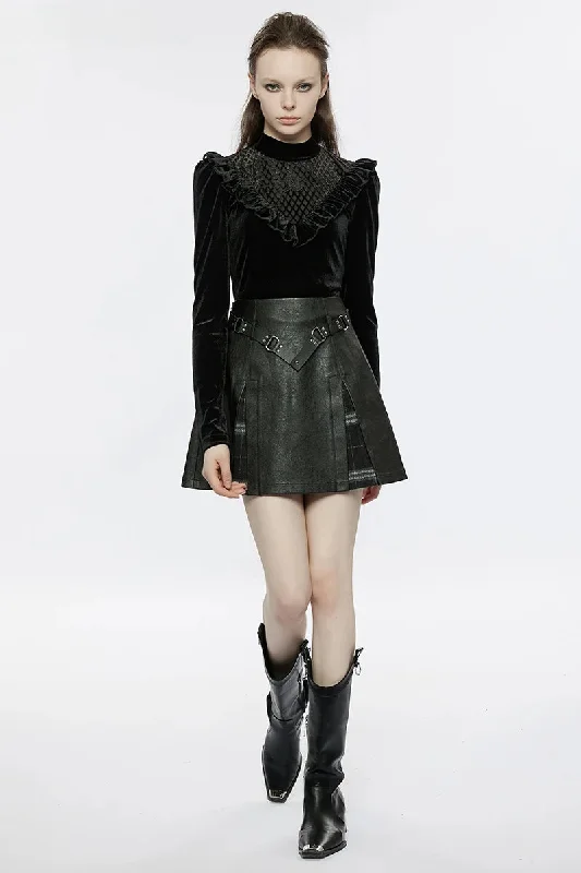 Women's Plaid Splicing Rivet Metal Buckle Belt Daily A-Line Personality Faux Leather Mini Skirt low waist skirt Women's Plaid Splicing Rivet Metal Buckle Belt Daily A-Line Personality Faux Leather Mini Skirt low waist skirt