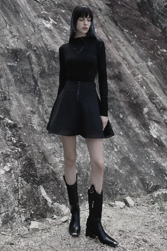 Women's Large-hole Mesh Stitching Sun-hem Twill Chiffon Gothic Daily Black Women Mini Skirt velvet skirt luxury