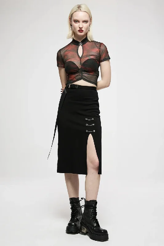 Women's Casual Personality Minimalist Daily Slit Front Dark Mid-length Side Long Chain-embellished Skirt leather skirt bold Women's Casual Personality Minimalist Daily Slit Front Dark Mid-length Side Long Chain-embellished Skirt leather skirt bold