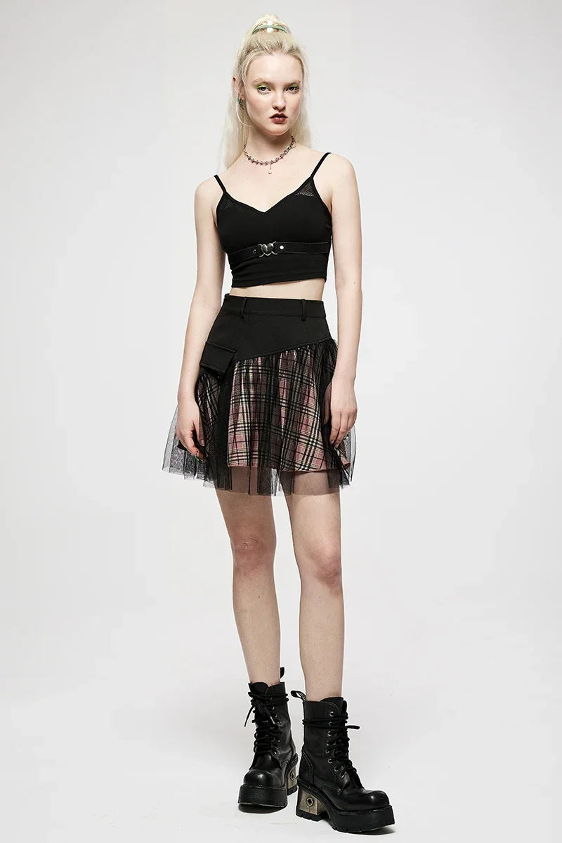 Women's Mesh Panel Plaid High Waist Short College Style Stitched A-line Youth Young Lady Mini Skirt pencil skirt chic Women's Mesh Panel Plaid High Waist Short College Style Stitched A-line Youth Young Lady Mini Skirt pencil skirt chic