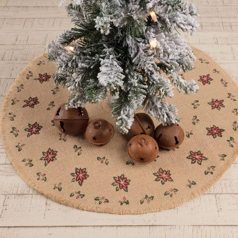 Jute Burlap Poinsettia Mini Christmas Tree Skirt 21 VHC Brands corduroy skirt textured Jute Burlap Poinsettia Mini Christmas Tree Skirt 21 VHC Brands corduroy skirt textured